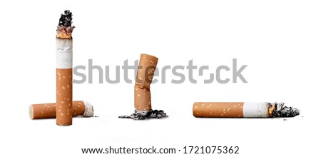 Set of cigarette butts isolated on white background Royalty-Free Stock Photo #1721075362