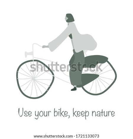 Use your bike, keep nature. Modern girl on a bicycle