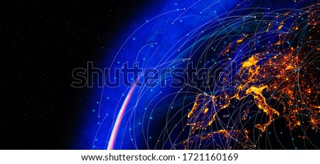 Photo of Communication technology for internet business. Global world network and telecommunication on earth and IoT. Elements of this image furnished by NASA