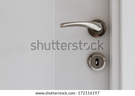 View of a door handle of an opened white door Royalty-Free Stock Photo #172116197