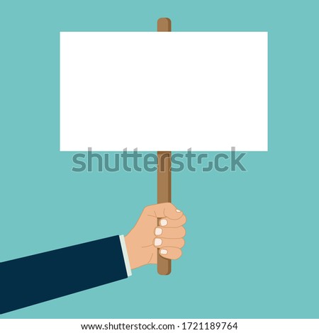 hand holds blank placard protest sign vector banner Royalty-Free Stock Photo #1721189764