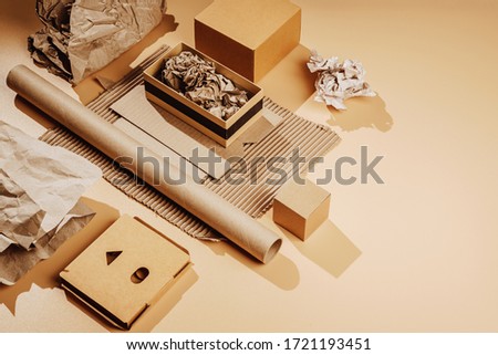 Used cardboard and paper for recycling, secondary raw materials,copy space Royalty-Free Stock Photo #1721193451