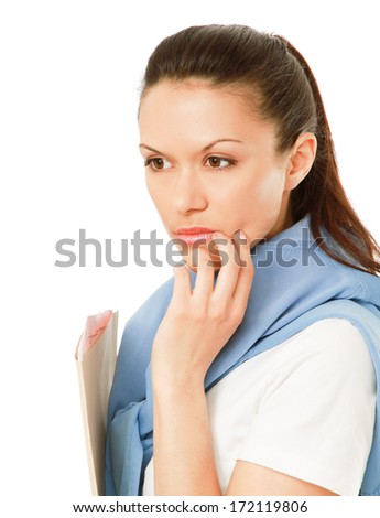 A woman with folder, isolated on white