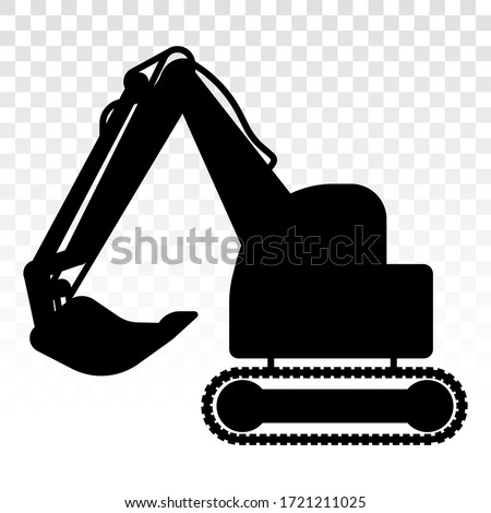 silhouette of excavator heavy equipment flat icon on a transparent background