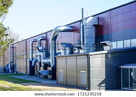 New modern factory heating and ventilation system with stainless steel pipes