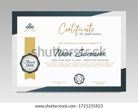 Modern Design Certificate. Certificate template awards diploma background vector modern design simple elegant and luxurious elegant. layout horizontal in A4 size  Royalty-Free Stock Photo #1721235823