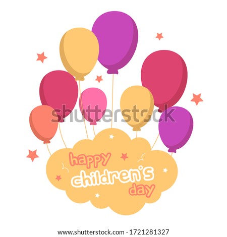 Happy children day greeting card design. Vector isolated illustration with balloons and cloud. Celebration of the holiday.