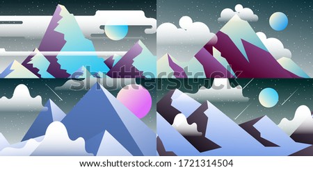 Set of abstract landscapes. Design templates in bright gradient colors with copy space for logo or text. Vector collection of screen or banner backgrounds