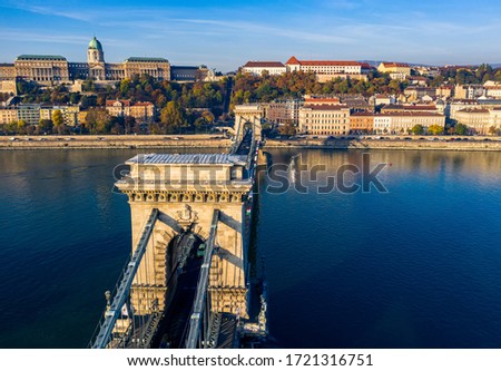 Budapest, Hungary Chain Bridge Buda castle panorama photo