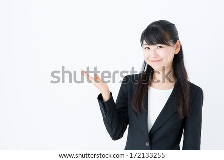 young asian businesswoman showing on white background
