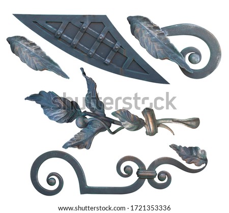 forged black steel element with curls, bends and plant elements for gates and doors, image on a white background isolated