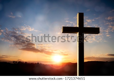 Cross at sunset, crucifixion of Jesus Christ Royalty-Free Stock Photo #1721374651