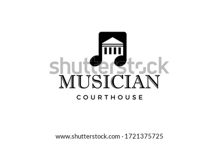 Note Music Song with Courthouse Lawyer Logo Design Inspiration