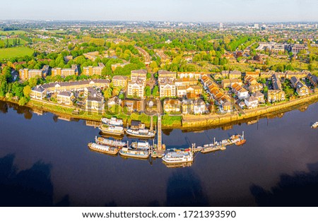 Aerial view of Thames in London in the morning, UK