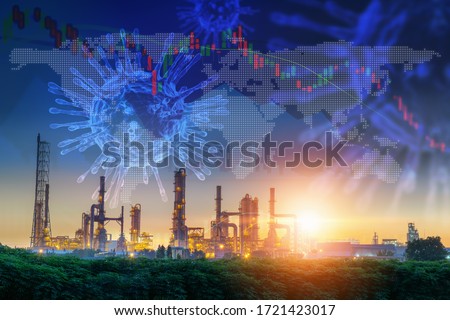 Coronavirus Impact Influence Oil and Gas Industry, Covid 19 Disease Epidemic Effect to Oil Refinery Industrial and Stock Exchange. Falling Stock Market Risk Investment From Coronavirus Crisis Royalty-Free Stock Photo #1721423017