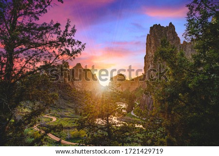 Rock Smith State Park at sunset near Bend, Oregon, USA. Royalty-Free Stock Photo #1721429719