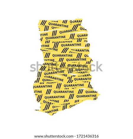 Ghana Quarantine Yellow Tape country of Africa, African map illustration, vector isolated on white background