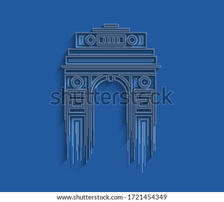 India Gate at New Delhi. 1920s triumphal arch and war memorial. Line art vector illustration. 