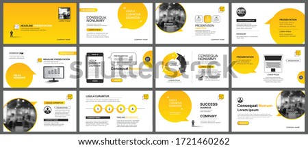 Presentation and slide layout template. Design yellow gradient in paper speech shape background. Use for business annual report, flyer, marketing, leaflet, advertising, brochure, modern style. Royalty-Free Stock Photo #1721460262