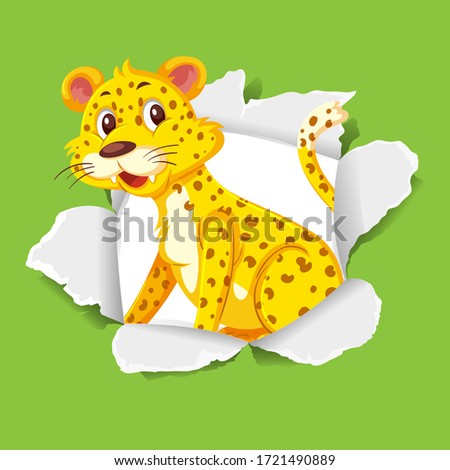Background template design with wild tiger on green paper illustration