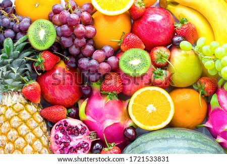 Fresh fruits.Assorted fruits colorful,clean eating,Fruit background Royalty-Free Stock Photo #1721533831
