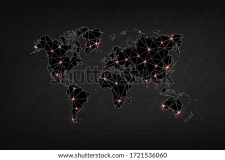 Abstract map of the spread virus in the world. Epidemic on the world map. Digital design with COVID-19 outbreak. Graphic concept for your design