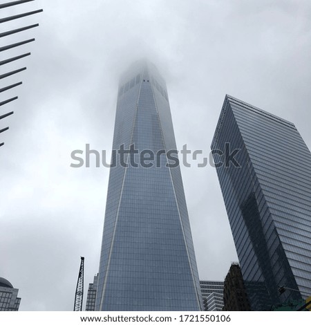 New York City buildings in fog