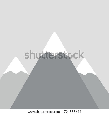 Alp tops, vector with gray sky, mountain peak tops with snow, minimalist vector illustration symbol