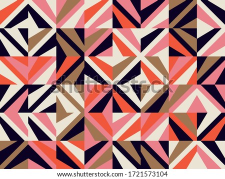 Mid-century geometric abstract pattern with simple shapes and beautiful color palette. Simple geometric pattern composition, best use in web design, business card, invitation, poster, textile print. Royalty-Free Stock Photo #1721573104