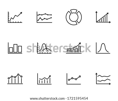 Graphs and diagram outline vector icons isolated on white. Charts linear icon set for web, mobile apps, ui design. Business charts icon set