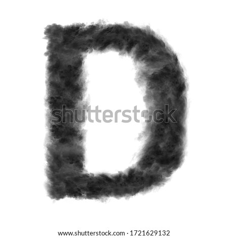 Letter D made from black clouds or smoke on a white background with copy space, not render.