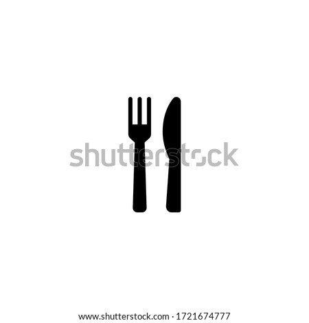 Knife and fork vector icon in black solid flat design icon isolated on white background Royalty-Free Stock Photo #1721674777