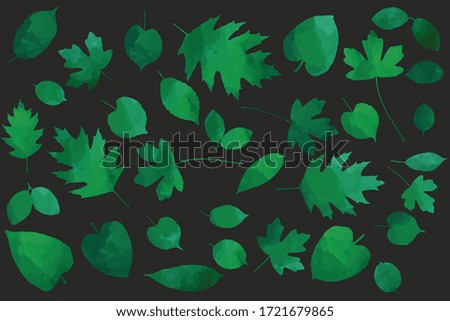 Trees green eaves silhouettes set. Clip art on white background