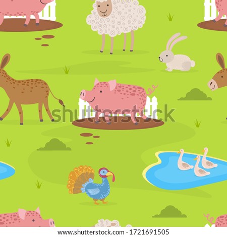 Farm Animals Seamless Pattern, Design Element Can Be Used for Fabric, Wrapping Paper, Website Vector illustration