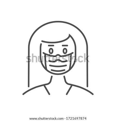 Woman wit medical mask related thin line icon. Isolated on white background. 