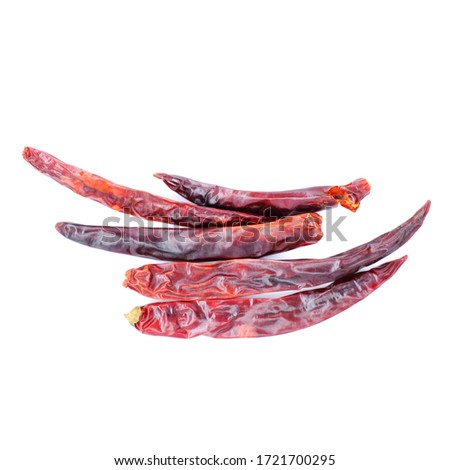 Red dried chilli isolated on white background, food and vegetable concept.