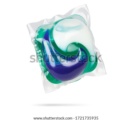 liquid Laundry Detergent Pod. washing gel capsule isolated on white with clipping path