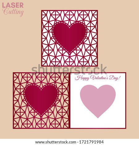 Laser cut template of fold card with heart on geometric pattern. Sutable for brochures, wedding invitations or Valentine's Day greeting card.