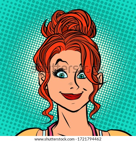 Happy redhead woman smiling. Comics caricature pop art retro illustration drawing Royalty-Free Stock Photo #1721794462