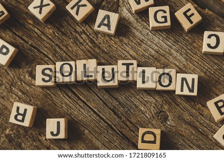 Words, solution. Toy bricks on the table