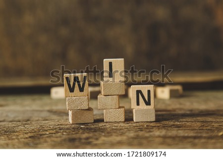 Words, win. Toy bricks on the table