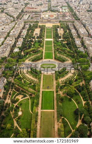 Aerial view of Paris architecture from the Eiffel tower.