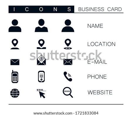 Set of modern vector business icons isolated on white background. Symbol of location, mail, phone, website. Clip art for business card design. Communication, marketing, advertising icon set 