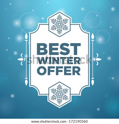 Best winter offer in beautiful frame and snowflake on blue background