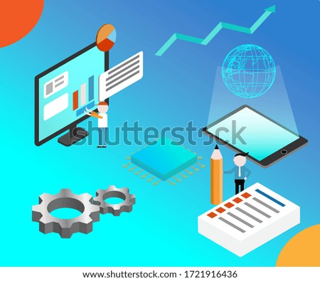 Isometric Technology Business and UI UX concept vector illustration