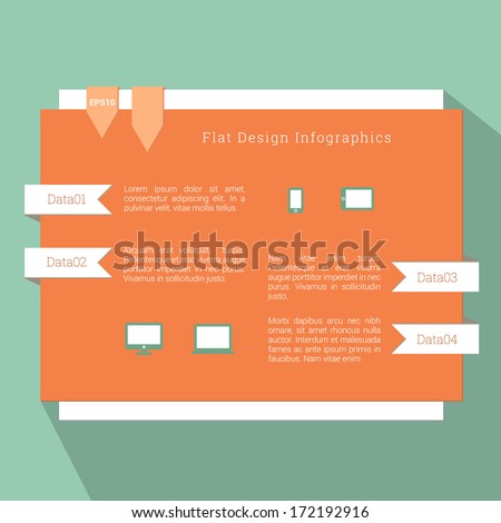 Scalable minimal vector illustration of infographic template in flat ui design with ribbons and icons for web site, presentation and layout - orange version