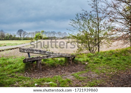 Destroyed old wooden park bench 