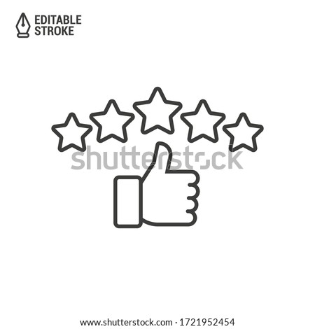 Customer review rating with 5 stars and thumb-up. Outline icon with editable stroke. Vector Royalty-Free Stock Photo #1721952454