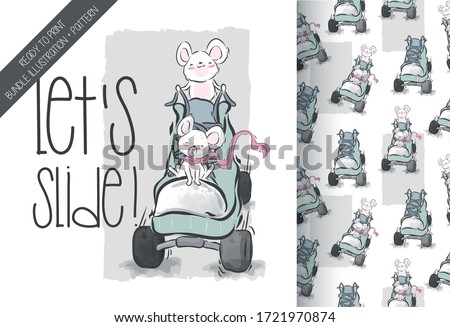 Cartoon cute mouse playing roller skates