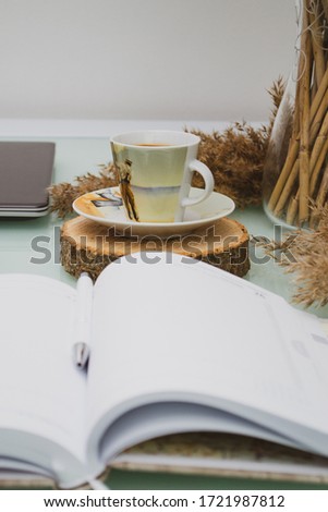 Work in home office, online marketing and business, vintage images.